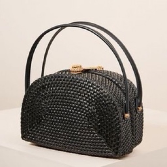 Anthropologie Handbags - Anthropologie Black Ratan Mini Satchel Bag Straw